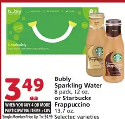 Vons Bubly Sparkling Water 8 pack, 12 oz. or Starbucks Frappuccino 13.7 oz offer