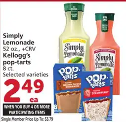 Vons Simply Lemonade 52 oz., + CRV Kellogg's pop-tarts 8 ct offer