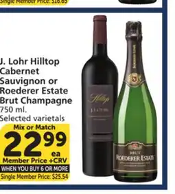 Vons J. Lohr Hilltop Cabernet Sauvignon or Roederer Estate Brut Champagne offer