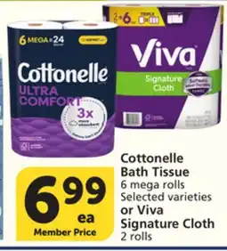 Vons Cottonelle Bath Tissue 6 mega rolls Selected varieties or Viva Signature Cloth 2 rolls offer