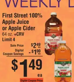Smart & Final First Street 100% Apple Juice or Apple Cider offer