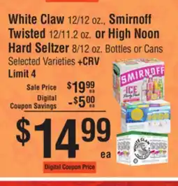 Smart & Final White Claw, Smirnoff Twisted or High Noon Hard Seltzer offer