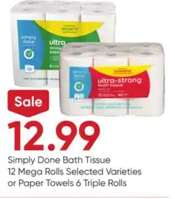 Stater Bros Simply Done Bath Tissue 12 Mega Rolls Selected Varieties or Paper Towels 6 Triple Rolls offer