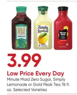 Stater Bros Minute Maid Zero Sugar, Simply Lemonade or Gold Peak Tea offer