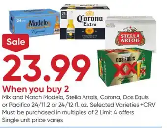 Stater Bros Modelo, Stella Artois, Corona, Dos Equis or Pacifico offer