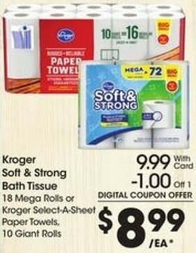 Kroger Kroger Soft & Strong Bath Tissue offer