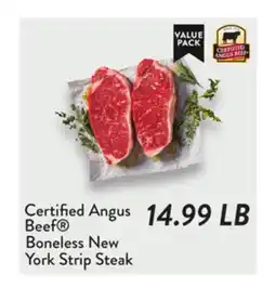Fresh Thyme Certified Angus Beef Boneless New York Strip Steak offer
