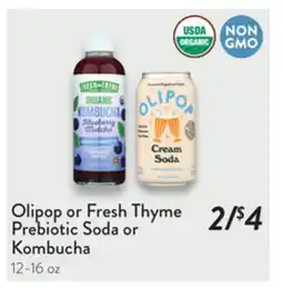 Fresh Thyme Olipop or Fresh Thyme Prebiotic Soda or Kombucha offer
