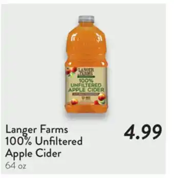 Fresh Thyme Langer Farms 100% Unfiltered Apple Cider offer