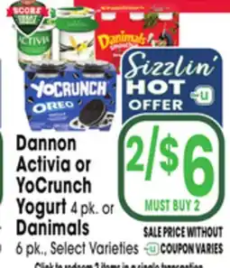 Jewel-Osco Dannon Activia or YoCrunch Yogurt 4 pk. or Danimals 6 pk offer