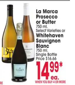 Jewel-Osco La Marca Prosecco or Butter 750 ml. Select Varieties or Whitehaven Sauvignon Blanc offer