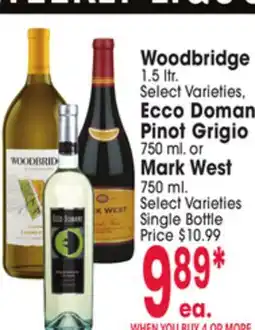 Jewel-Osco Woodbridge 1.5 ltr. Select Varieties, Ecco Domani Pinot Grigio 750 ml. or Mark West offer