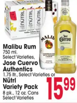 Jewel-Osco Malibu Rum 750 ml. Jose Cuervo Authentics 1.75 ltr., or Nütrl Variety Pack 8 pk., 12 oz. Cans offer