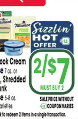 Jewel-Osco Tillamook Cream Cheese 7 oz. or Sliced, Shredded or Chunk Cheese 6-8 oz offer