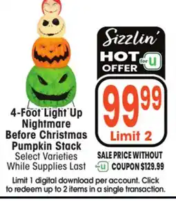 Jewel-Osco 4-Foot Light Up Nightmare Before Christmas Pumpkin Stack offer