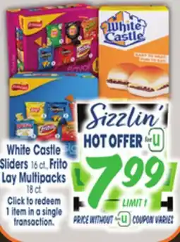 Jewel-Osco White Castle Sliders 16 ct, Frito Lay Multipacks 18 ct offer