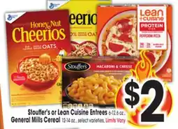 Jewel-Osco Stouffer's or Lean Cuisine Entrees 6-12.6 oz., General Mills Cereal 12-14 oz offer