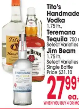 Jewel-Osco Tito's Handmade Vodka 1.75 ltr. Teremana Tequila 750 ml. Select Varieties or Jim Beam offer