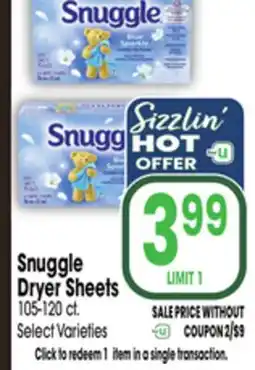 Jewel-Osco Snuggle Dryer Sheets offer