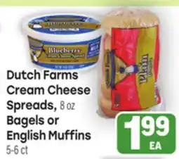 Tony’s Fresh Market Dutch Farms Cream Cheese Spreads, 8oz, Bagels or English Muffins, 5-6 ct offer