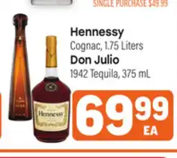 Tony’s Fresh Market Hennessy Cognac, 1.75 Liters Don Julio 1942 Tequila, 375mL offer