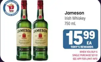 Tony’s Fresh Market Jameson Irish Whiskey offer