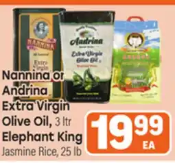 Tony’s Fresh Market Nannina or Andrina Extra Virgin Olive Oil, 3ltr Elephant King Jasmine Rice, 25lb offer
