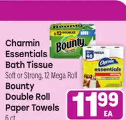 Tony’s Fresh Market Charmin Essentials Bath Tissue Soft or Strong, 12 Mega Roll Bounty Double Roll Paper Towels 6 ct offer