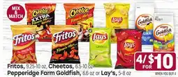 Tony’s Fresh Market Fritos, 9.25-10 oz, Cheetos, 6.5-10 oz Pepperidge Farm Goldfish, 6.6 oz or Lay's, 5-8 oz offer