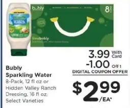 Kroger Bubly Sparkling Water or Hidden Valley Ranch Dressing offer