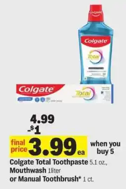 Meijer Colgate Total Toothpaste, Mouthwash or Manual Toothbrush offer
