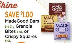 Heinen's MadeGood Bars 5-6 CT., Granola Bites 5 CT. or Crispy Squares 6 CT offer