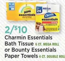 Heinen's Charmin Essentials Bath Tissue 6 CT. MEGA ROLL or Bounty Essentials Paper Towels 4 CT. DOUBLE ROLL offer