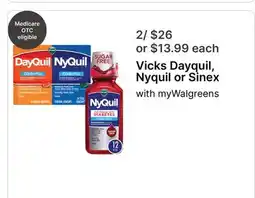 Walgreens Vicks Dayquil, Nyquil or Sinex offer