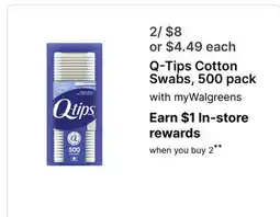 Walgreens Q-Tips Cotton Swabs, 500 pack offer