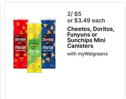 Walgreens Cheetos, Doritos, Funyuns or Sunchips Mini Canisters offer