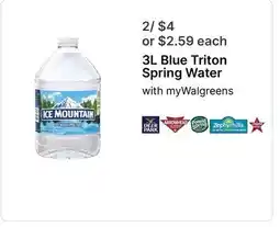 Walgreens 3L Blue Triton Spring Water offer