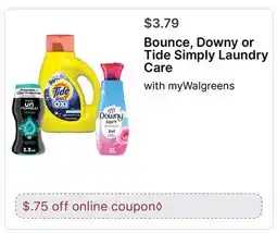 Walgreens Bounce, Downy or Tide Simply Laundry Care offer