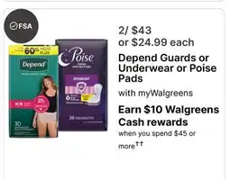 Walgreens Depend Guards or Underwear or Poise Pads offer