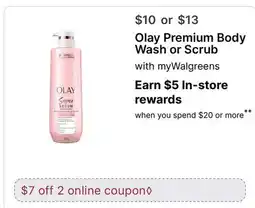 Walgreens Olay Premium Body Wash or Scrub offer