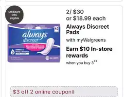 Walgreens Always Discreet Pads offer