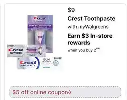 Walgreens Crest Toothpaste offer