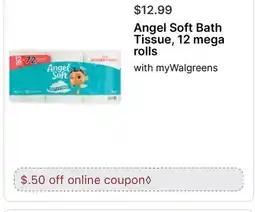 Walgreens Angel Soft Bath Tissue, 12 mega rolls offer