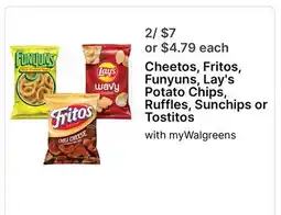 Walgreens Cheetos, Fritos, Funyuns, Lay's Potato Chips, Ruffles, Sunchips or Tostitos offer