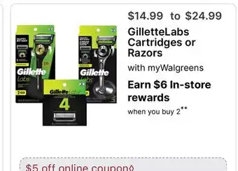 Walgreens GilletteLabs Cartridges or Razors offer