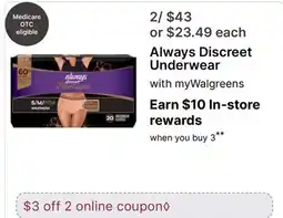 Walgreens Always Discreet Underwear offer