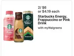 Walgreens Starbucks Energy, Frappuccino or Pink Drink offer