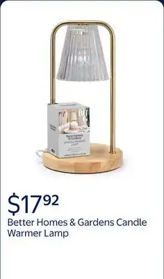 Walmart Better Homes & Gardens Candle Warmer Lamp with Clear Glass Shade, Gold Pole and Wood Base offer