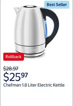 Walmart Chefman 1.8 Liter Electric Kettle, 1500W Rapid Water Boiler with Lift-Out Lid – Stainless Steel offer