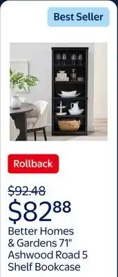 Walmart Better Homes & Gardens 71 Ashwood Road 5 Shelf Bookcase, Black Finish offer
